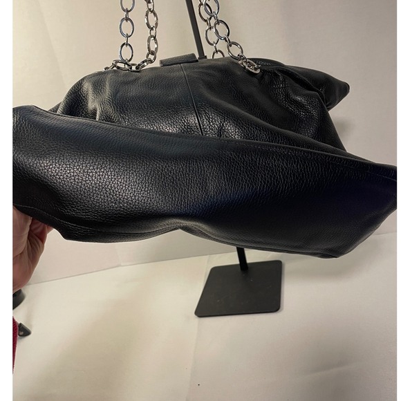 Furla Black Pebbled Leather Tote Bag Silver Chain Shoulder Strap Slouchy Hobo - Picture 7 of 15